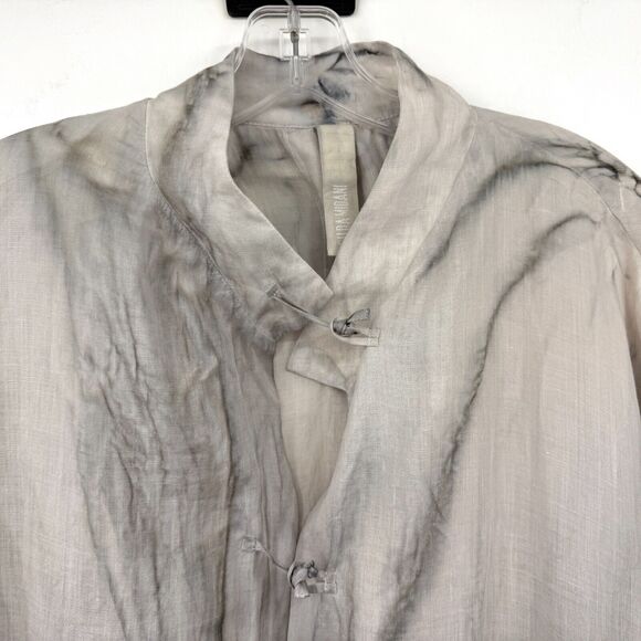 Gilda Midani Womens S Linen Orient Shirt Knot Buttons Pockets Dip Dye Lagenlook - Picture 5 of 11